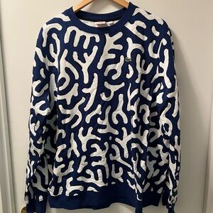 Lacoste Men's Navy and White Crewneck Sweatshirt